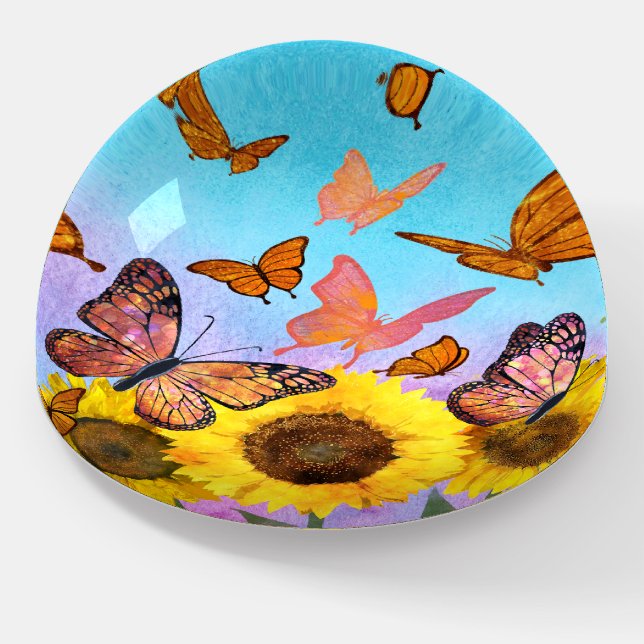 Beautiful Sunflower Butterfly Flower Garden Paperweight (Angled)