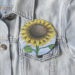 Beautiful Sunflower Drawing Button