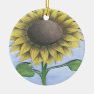 Beautiful Sunflower Drawing Ceramic Ornament