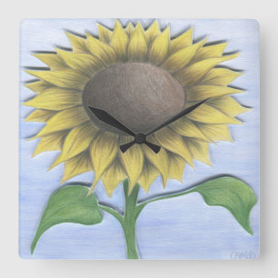 Beautiful Sunflower Drawing Square Wall Clock