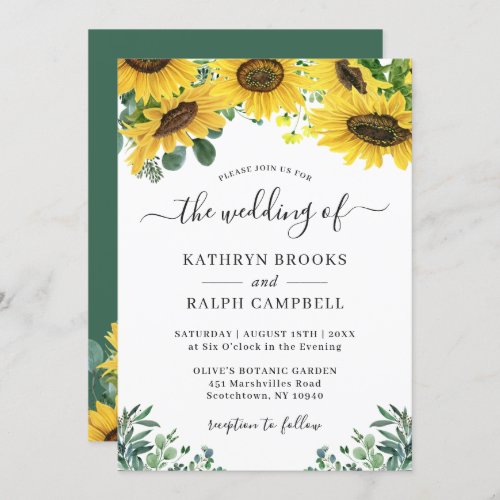 Beautiful Sunflower Eucalyptus Greenery Wedding Invitation - Beautiful Sunflower Eucalyptus Greenery Wedding Wedding Wedding Invitation. For further customization, please click the "customize further" link and use our design tool to modify this template. If you prefer Thicker papers / Matte Finish, you may consider to choose the Matte Paper Type. 