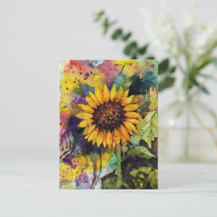 Beautiful Sunflower In Watercolor Postcard