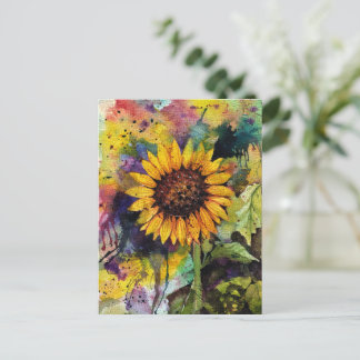 Beautiful Sunflower In Watercolor Postcard