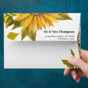 Beautiful Sunflower Monogram Floral Wedding Envelope