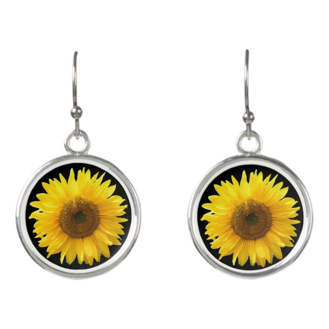 Beautiful sunflower on black earrings (Front)