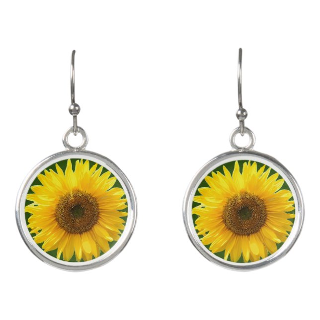 Beautiful sunflower on green forest earrings (Front)