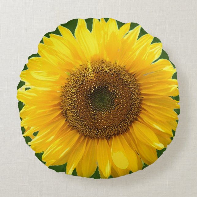 Beautiful Sunflower on Green Forest Round Pillow (Front)