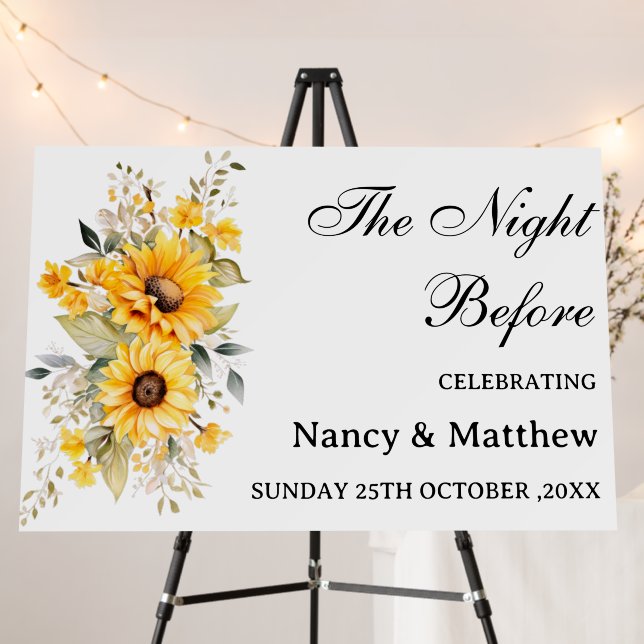 Beautiful Sunflower Rehearsal Dinner Welcome Sign (In Situ (Stand))