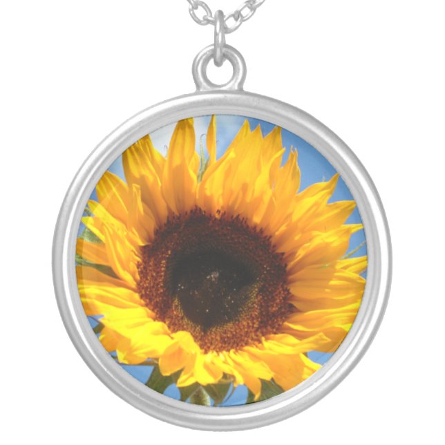 Beautiful Sunflower Silver Plated Necklace (Front)