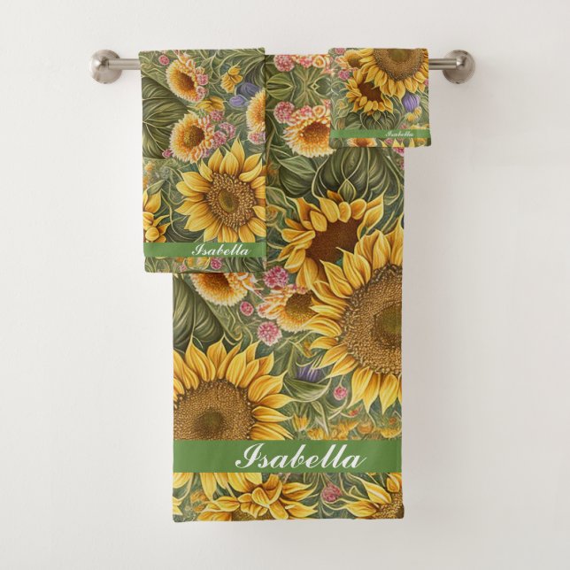 Beautiful Sunflower Trendy Collection Bath Towel Set (Insitu)