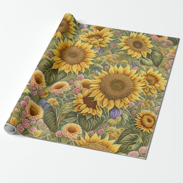 Beautiful Sunflower Trendy Collection Wrapping Paper (Unrolled)