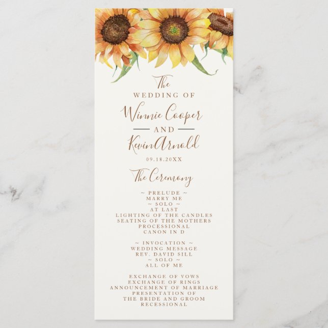 Beautiful, Sunflower Wedding Program (Front)