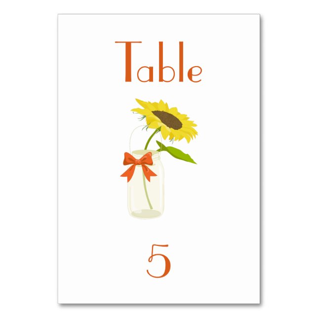 Beautiful Sunflower Wedding Table Number (Front)