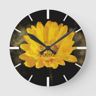 Beautiful Sunflower with Dark Brown Background Round Clock