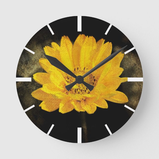 Beautiful Sunflower with Dark Brown Background Round Clock (Front)