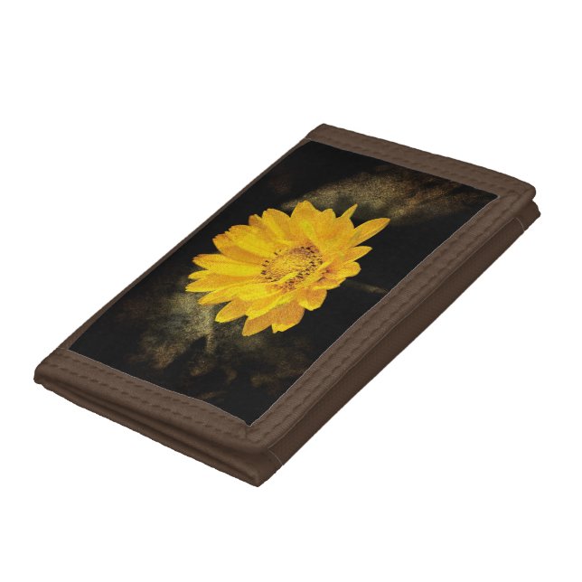 Beautiful Sunflower with Dark Brown Background Tri-fold Wallet (Bottom)