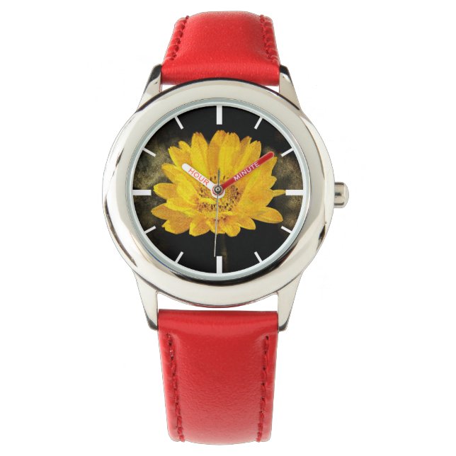 Beautiful Sunflower with Dark Brown Background Watch (Front)