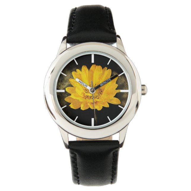 Beautiful Sunflower with Dark Brown Background Watch (Front)