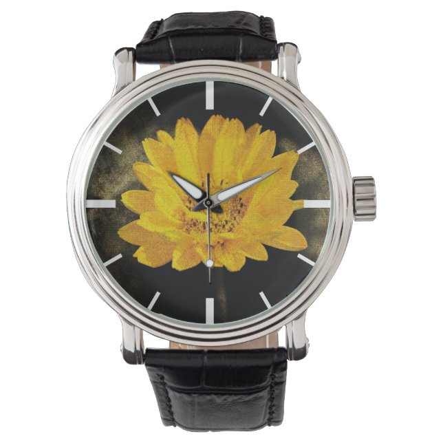 Beautiful Sunflower with Dark Brown Background Watch (Front)