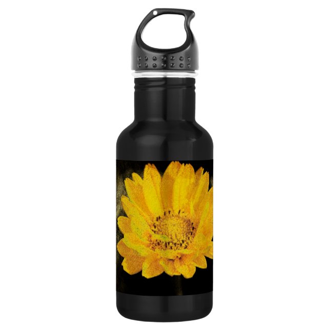 Beautiful Sunflower with Dark Brown Background Water Bottle (Front)