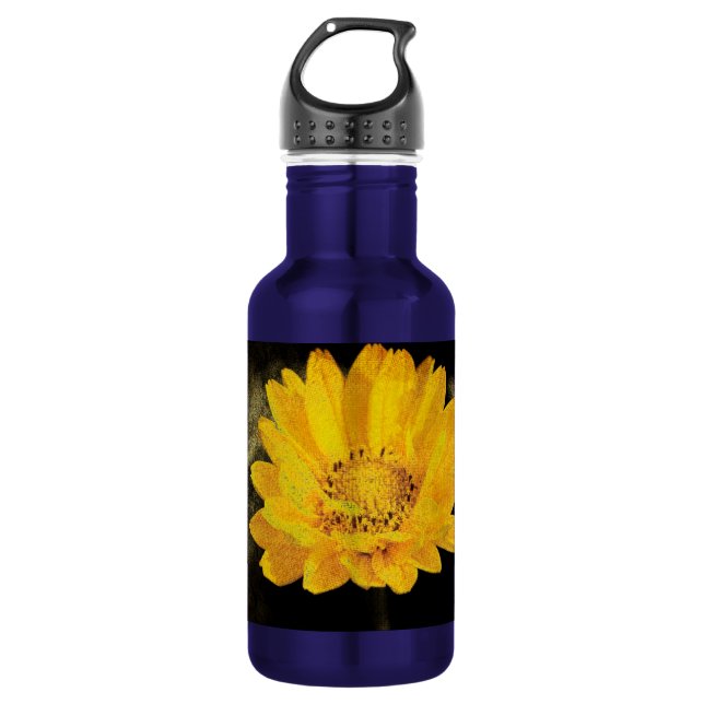Beautiful Sunflower with Dark Brown Background Water Bottle (Front)