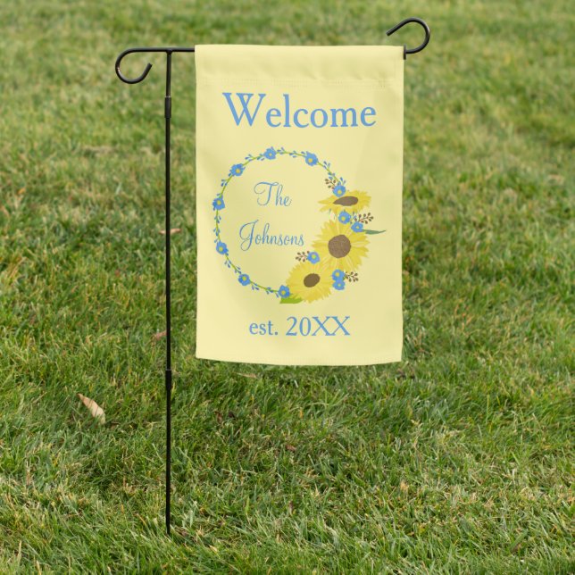 Beautiful sunflower yellow and blue  garden flag (In SItu)