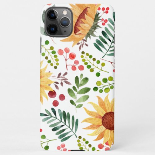 Beautiful Sunflowers and Berries Watercolor   iPhone 11Pro Max Case