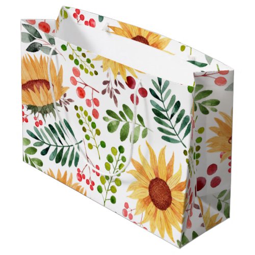 Beautiful Sunflowers and Berries Watercolor   Large Gift Bag