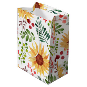 Beautiful Sunflowers and Berries Watercolor Medium Gift Bag