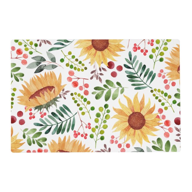 Beautiful Sunflowers and Berries Watercolor  Placemat (Front)