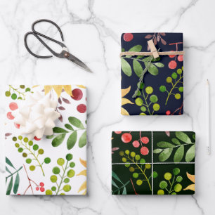 Beautiful Sunflowers and Berries Watercolor Wrapping Paper Sheets