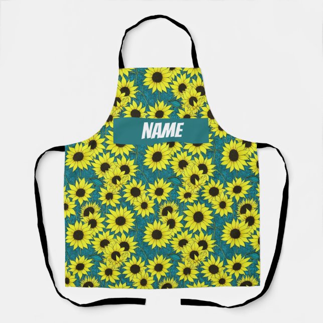 Beautiful sunflowers apron with customizable name (Front)