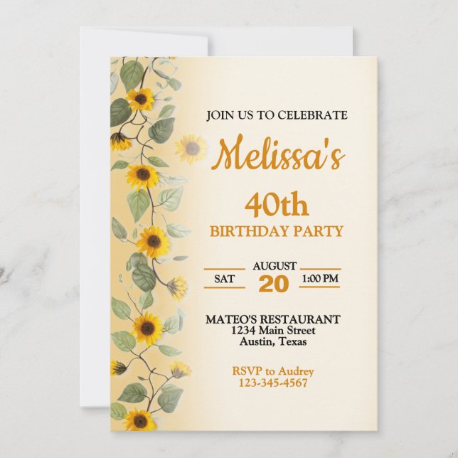 Beautiful Sunflowers Birthday Party Invitation (Front)