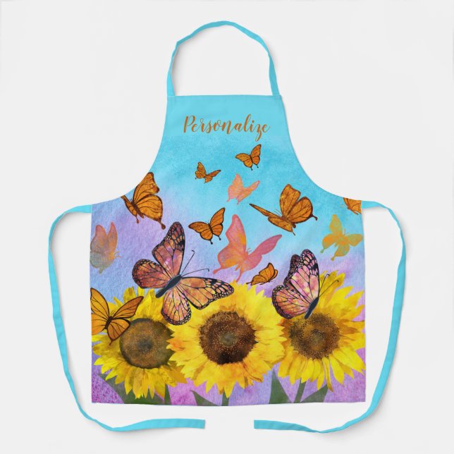 Beautiful Sunflowers Butterflies Flower Garden Apron (Front)