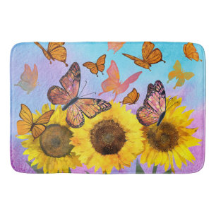 Beautiful Sunflowers Butterflies Flower Garden Bath Mat