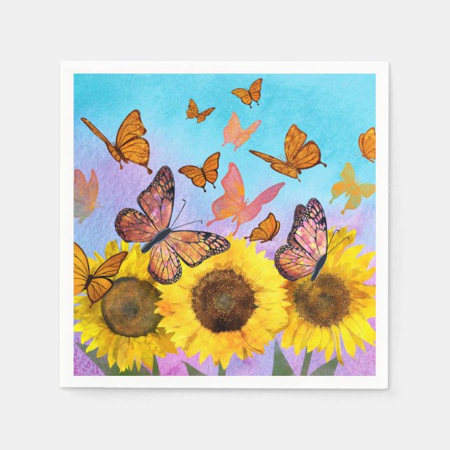 Beautiful Sunflowers Butterflies Flower Garden Napkins (Front)