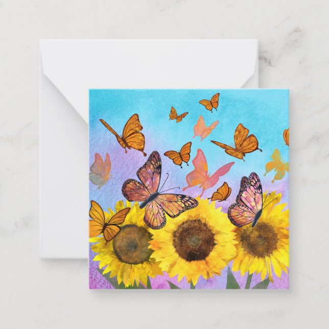 Beautiful Sunflowers Butterflies Flower Garden Note Card (Front)
