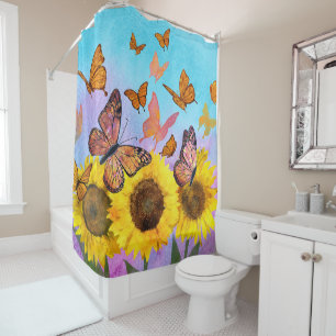 Beautiful Sunflowers Butterflies Flower Garden Shower Curtain
