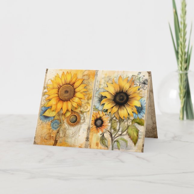 Beautiful sunflowers folded greeting card (Front)