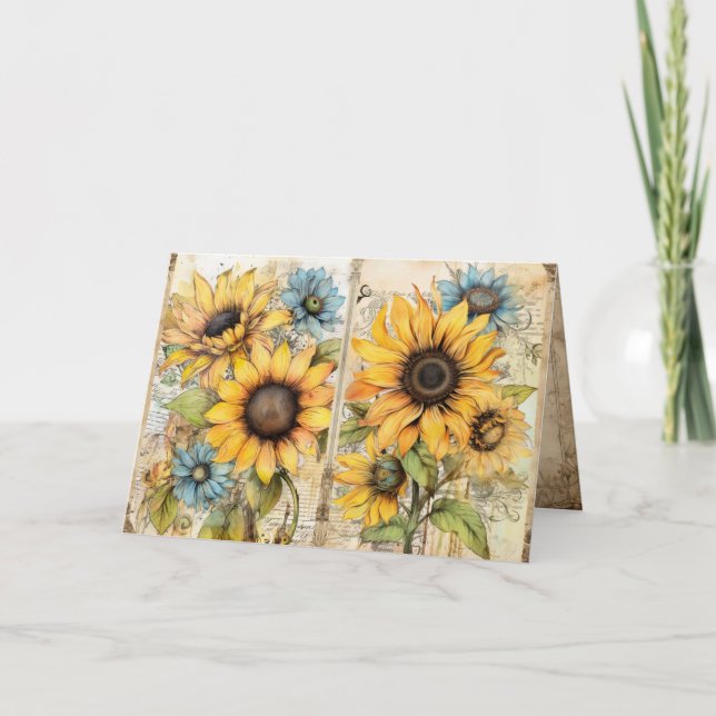 Beautiful sunflowers folded greeting card (Front)