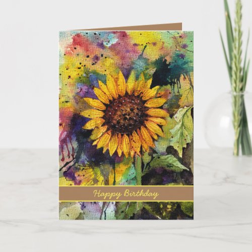 Beautiful Sunflowers In Watercolor   Card