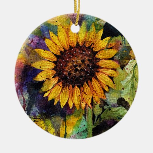 Beautiful Sunflowers In Watercolor Ceramic Ornament