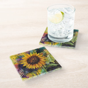 Beautiful Sunflowers In Watercolor Glass Coaster