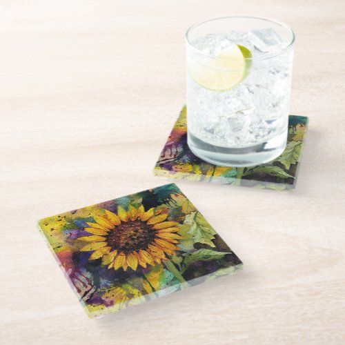 Beautiful Sunflowers In Watercolor  Glass Coaster
