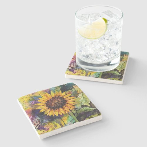 Beautiful Sunflowers In Watercolor  Stone Coaster