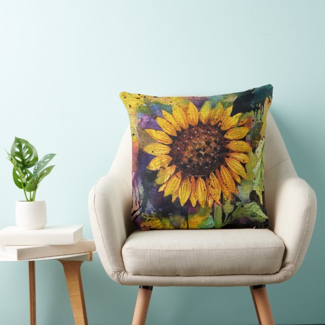 Beautiful Sunflowers In Watercolor  Throw Pillow (Chair)