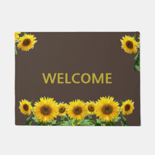 Beautiful Sunflowers on Brown Welcome Doormat