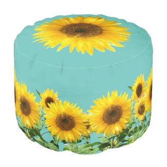 Beautiful Sunflowers on Teal Turquoise Pouf
