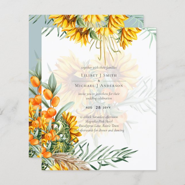 Beautiful Sunflowers Pampas Grass Wedding (Front/Back)