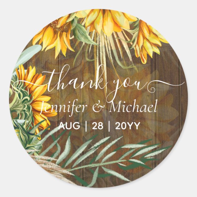 Beautiful Sunflowers Pampas Grass Wedding Classic Round Sticker (Front)
